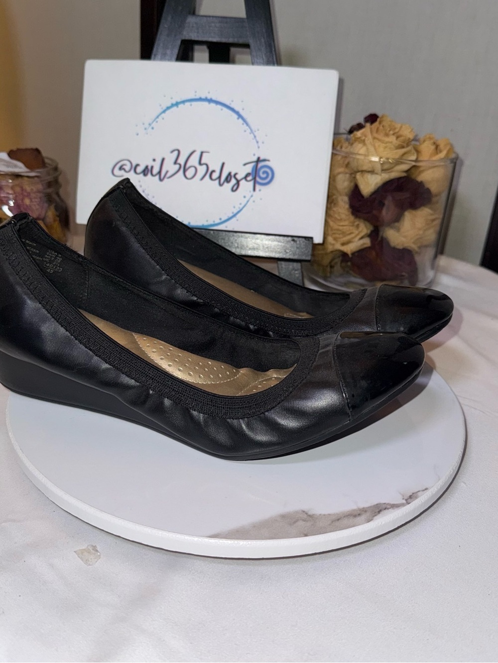 Women's Black Slip-On Comfort Wedge Flats